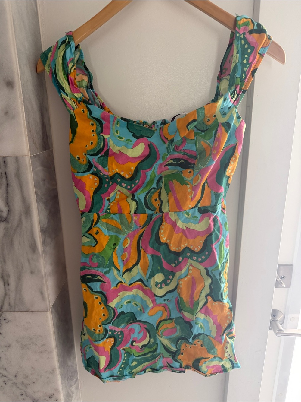 Floral Swirl Mini Dress in Teal, Yellow & Pink
